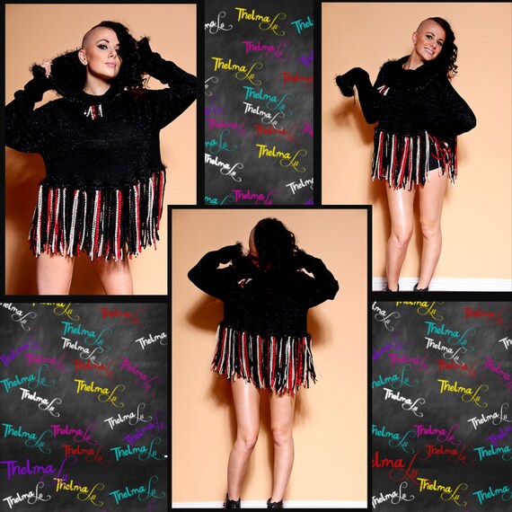 FUNKY Fringe Swing Sweater...Unique, one of a kind, UNISEX, upcycled, metallic,  custom made