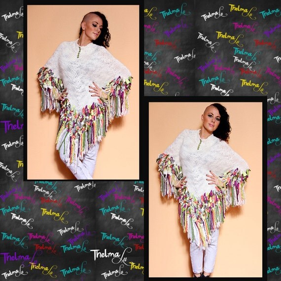 Knitted Rag Poncho... one of a kind, UNISEX, unique,  custom made