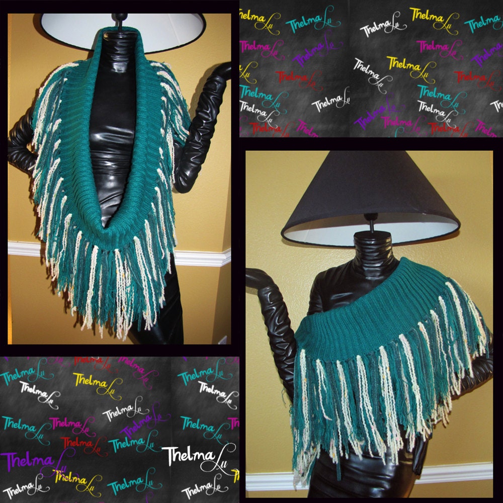 Green & Cream Ultra Fringe Infinity Scarf...UNIQUE, one of a kind, UNISEX, custom made