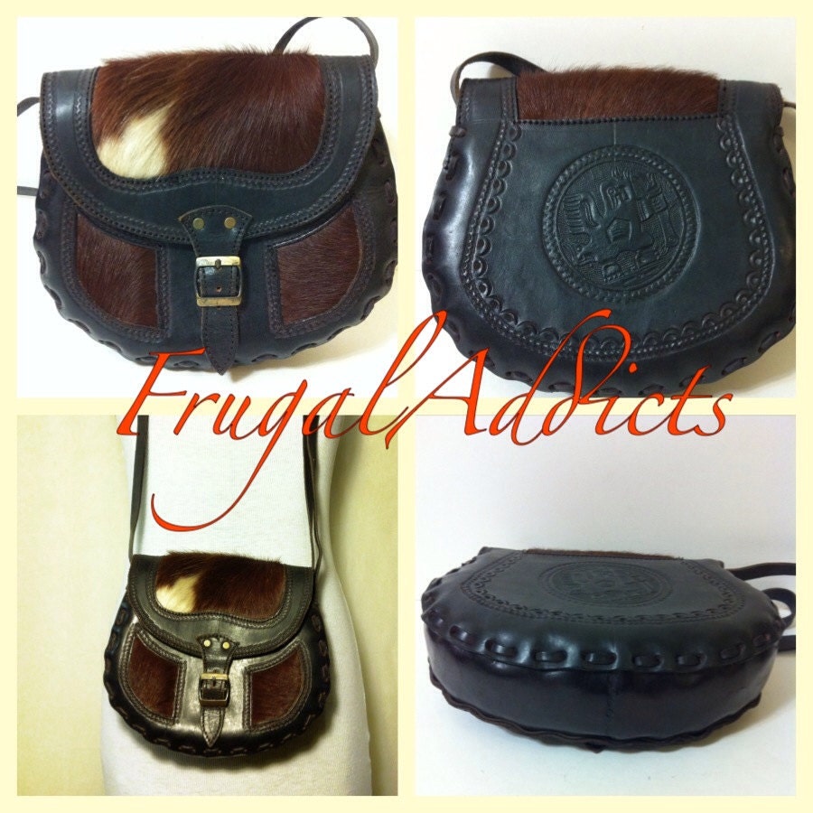 Vintage Tooled Leather Saddle Bag Handmade with Genuine Pony Hair