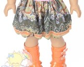 Pink Elastic Banded Waist Green/Olive Green/Orange Boho Paisley Mesh Tulle Bubble Skirt Doll Clothes Outfit for 18" American Girl dolls