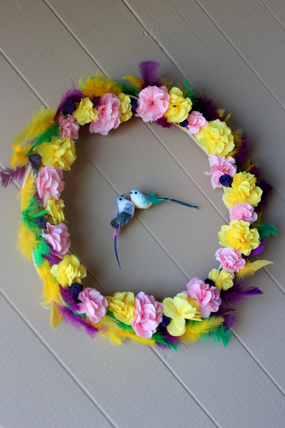 Tissue and Feather Wreath,Spring Wreath,Housewares-Ready to Ship