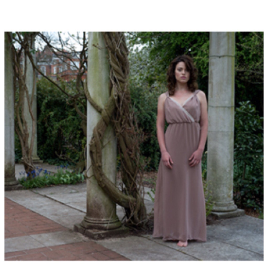 Chiffon bridesmaid dress, soft pink, nude, dusky pink - handmade in London, bespoke