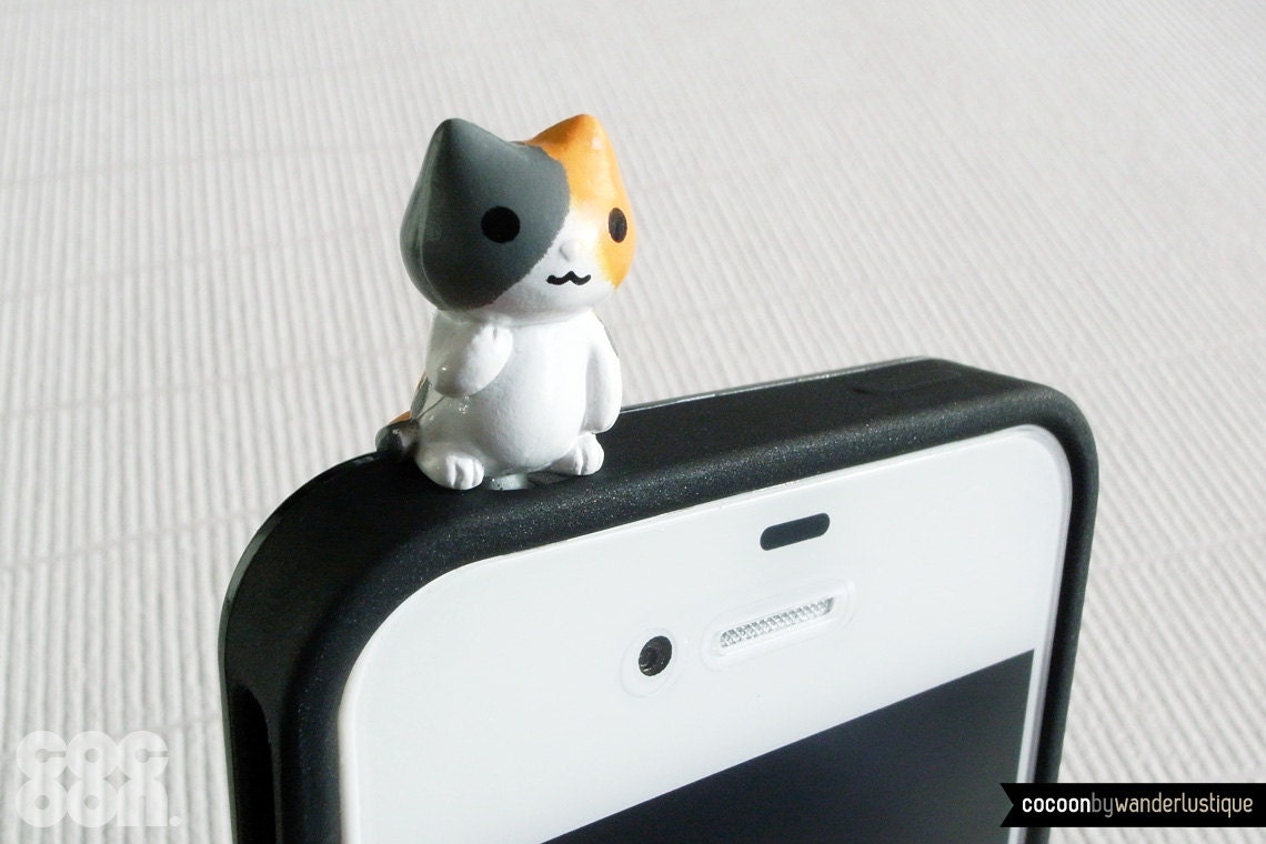 SALE30%OFF: Cute Kitten Says Hi iPhone Plug . Phone Charm . Phone Plug . Dust Plug // Hand Painted, Cat, Kawaii, Wave, Gift, Miniature