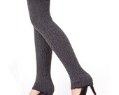 Handmade knitted Gray  Long knitting wool sock /  Leg warmers / Leg Socks Boot Socking