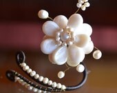 White Mother of Pearl Cuff Shell Pearl Wax Cotton Flower Bracelet Brass Bangle Bridal Jewelry Wrap Around Bracelet 10A