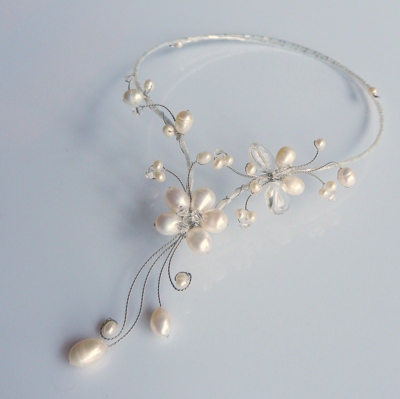 Swarovski Crystal Butterfly Choker Pearl Flower Necklace Natural White Bridal Pearls Beaded Pendant Bridal Jewelry AN4