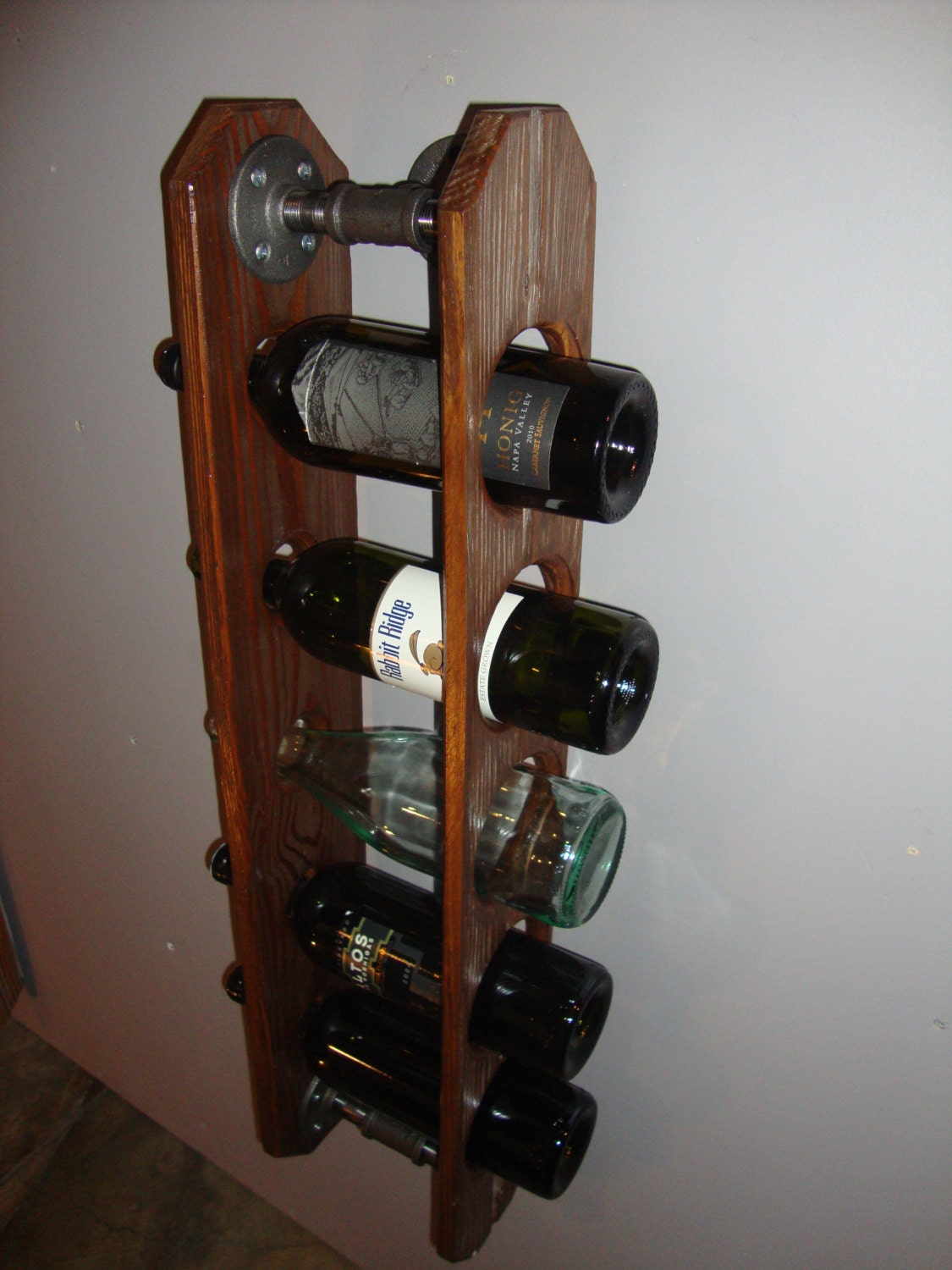 5 Bottle wine rack made from recycled wood flooring