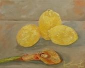 Original Oil Painting Still Life Calla Lily with Lemons Fruit Flower Yellow, Orange Gray 8x10 Ready to Hang - KamaraLarryStudio