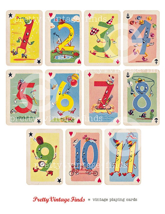 Vintage "Crazy Eight Playing Cards" Digital Collage Sheet - (CS2) for  Mixed Media, Altered Art, Scrapbooking  -  INSTANT Download