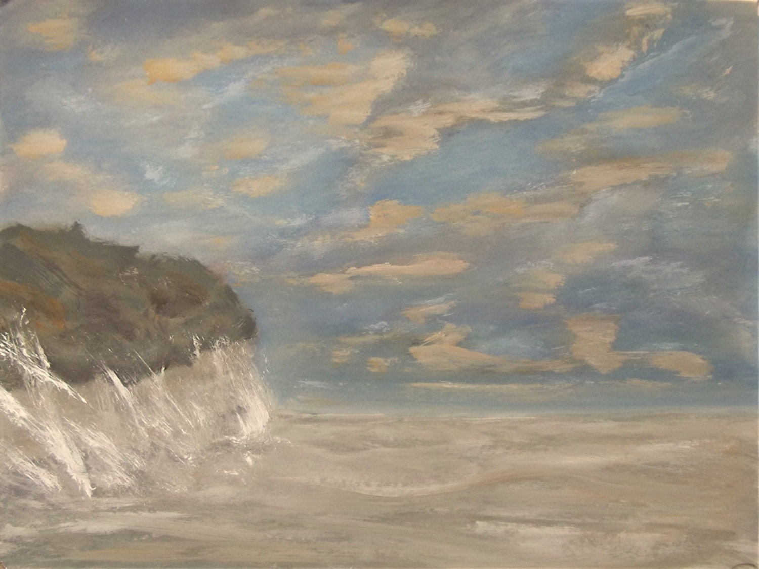 Impressionistic Abstract Oil Painting Sketch Large Traditional Seascape Coastal Big Sky