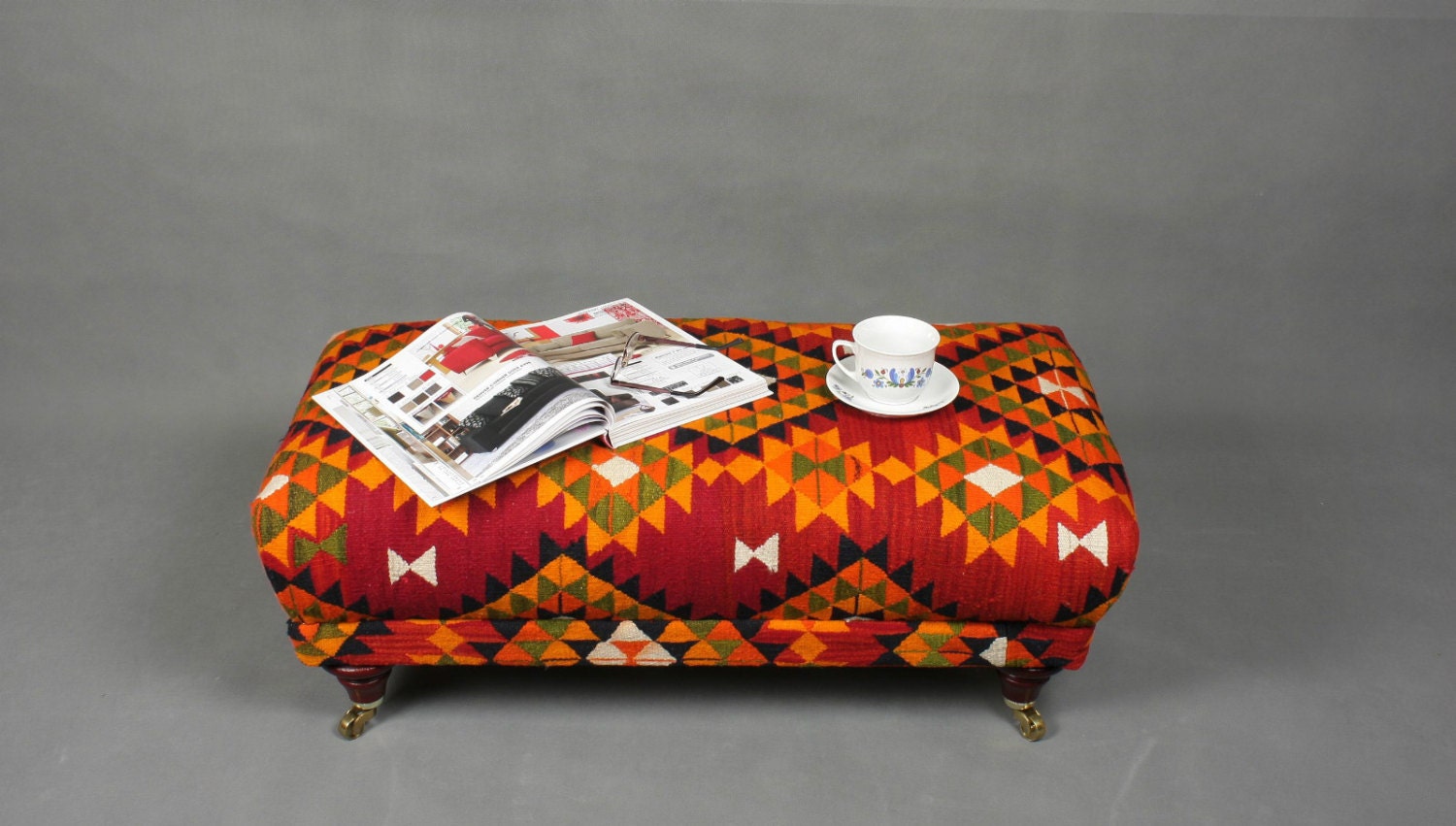 Handwoven Wool Kilim Coffee table Foot stool Banch sofa chair patchwork