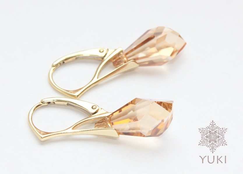 Gold plated earrings with Swarovski crystals - YUKIJewellery