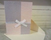 Pink and Grey Polka Dot - Blank Handmade Greeting Card