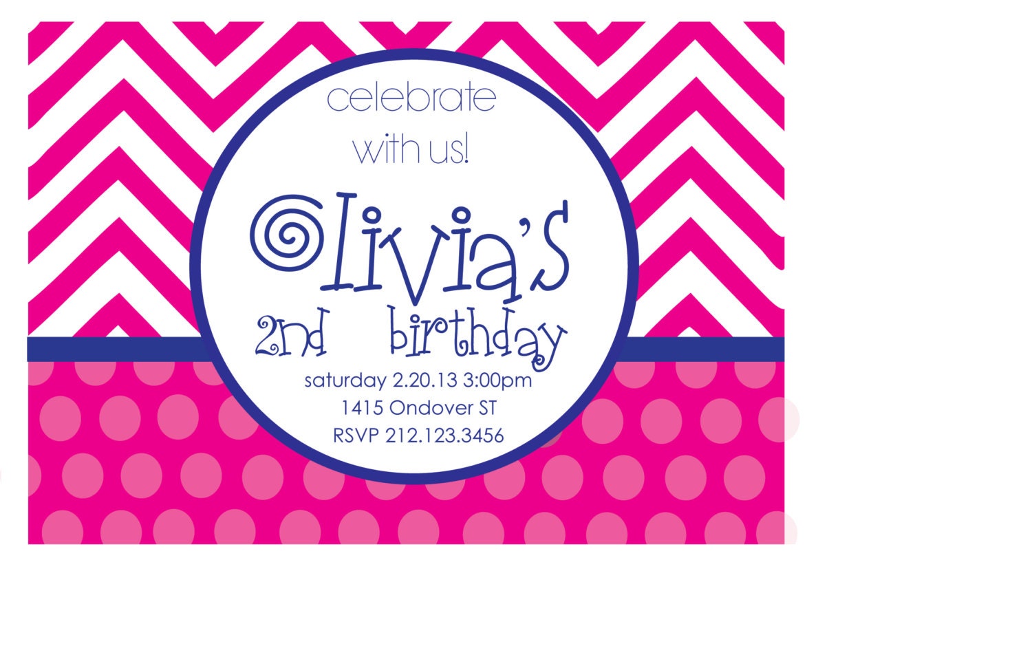 Bright Pink & Purple DIY Chevron and Polka Dot  Custom  5x7 Digital Card file for Party Invitation.
