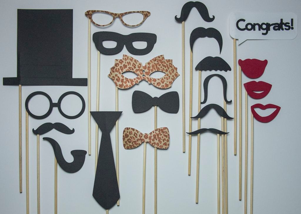Wedding Photo Booth Props / Leopard Glitter Package / 20 piece set