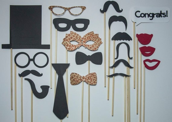 Wedding Photo Booth Props / Leopard Glitter Package / 20 piece set