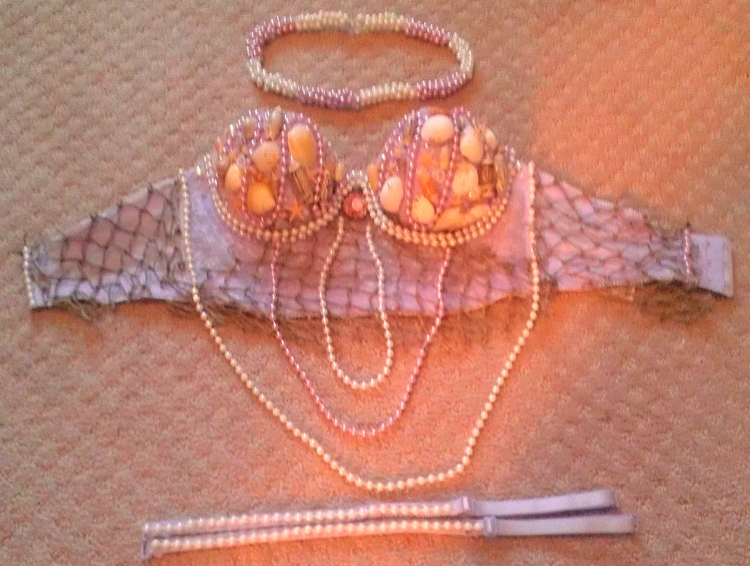 Mermaid Corset/Bra with Matching Pearl Headband - Small or Medium - Rave/Costume Party