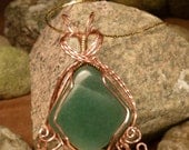 FREE SHIPPING Jade Pendant Necklace Wire Wrapped Jewelry Handmade Imperial Green Stone in Copper and Bronze Wire