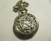 bronze Five star Pocket  Watch necklace in retro style sweater chain necklace pendant fashion