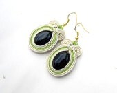Nude Soutache Earrings Apple Green with Toho Beads Soutache Braid Glamour and Shiny Style Gift for Her