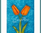Flower Art Print, Copic Art, Modern, Digital Art, Wall, Family Room, Bedroom, Home Decor, Kitchen, Blue, Green, Yellow, Tulip, 8 x 10 Print
