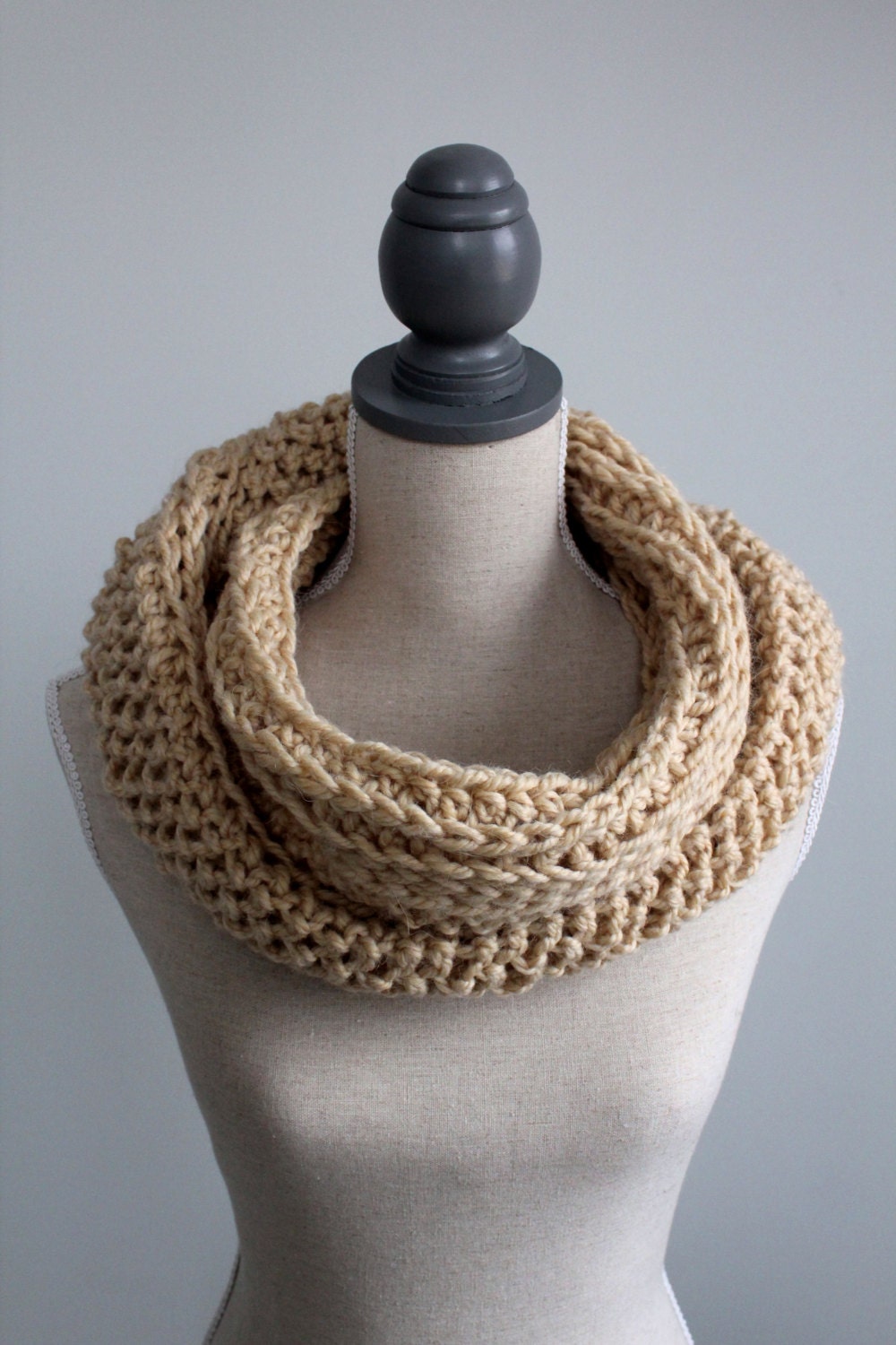 MANHATTAN, tan infinity scarf, alpaca wool scarf, alpaca scarf, ribbed scarf, beige wool scarf, chunky scarf, gold loop scarf