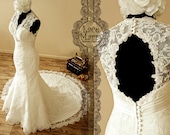 Romantic Lace Wedding Dress with Illusion Style Neckline and Key Hole Open Back - Lace Wedding Dress