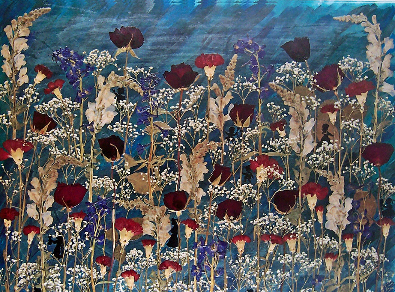 Red Rose's for a Blue Lady 16 X 20 Pressed flower art Limited edition print