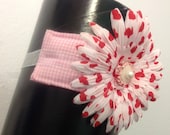 Infant Valentine's Day Pink Headband with White Hearts Flower