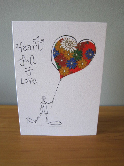 Heart full of love quirky, stick figure card for Valentines, Birthdays, Anniversaries, Thank you gift cards etc