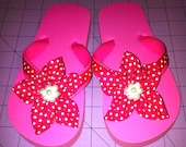 Fun, Fancy, Children's Flip Flops Hot Pink Polka Dots and Pearls