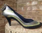 SALE Hand Painted OOAK Up Cycled Embellished Leather Spectator Shoes, US Women's Size 8 1/2M
