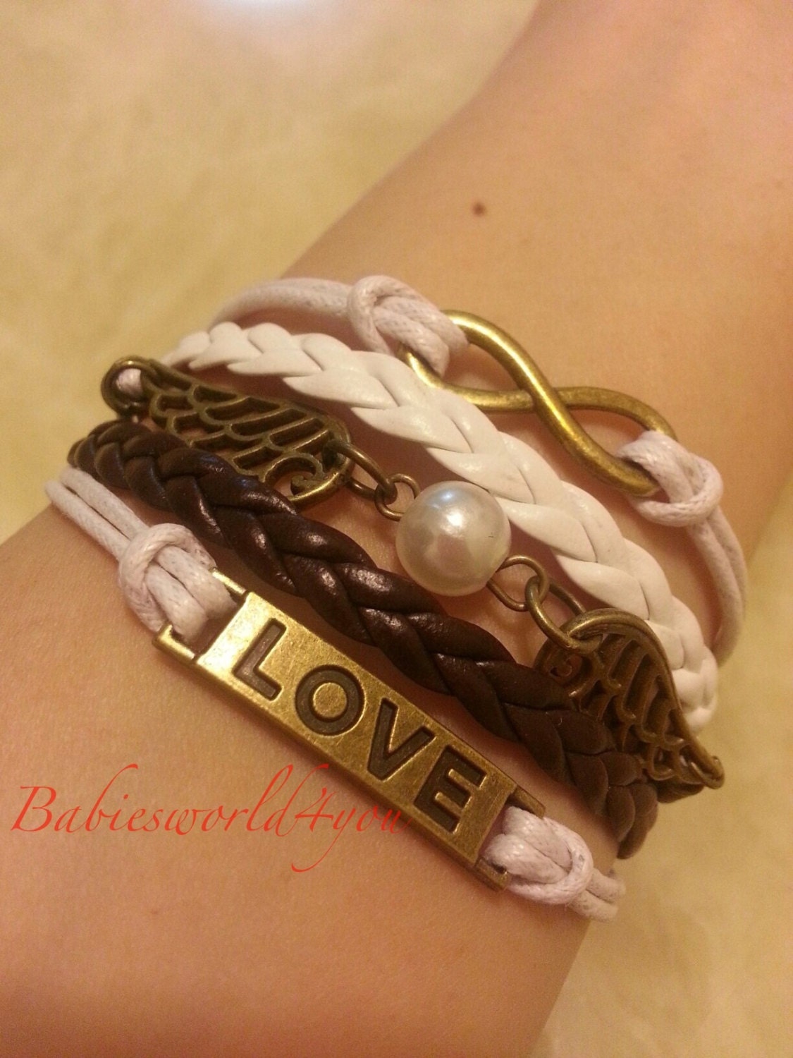 White black braided leather with gold love infinity Harry potter snitch charm bracelet friendship bracelet valentine gift