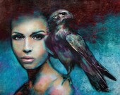 Lady with the Falcon  digital painting print 8" x 12" Illustration