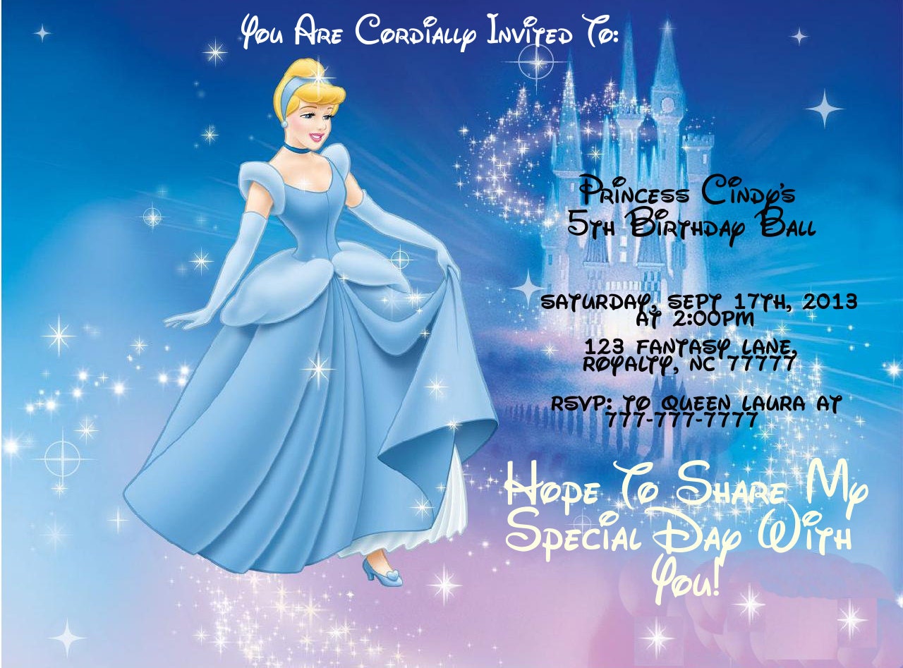 Princess Cinderella Birthday Invitation OR Thank You Card Personalized Custom Printable Digital File