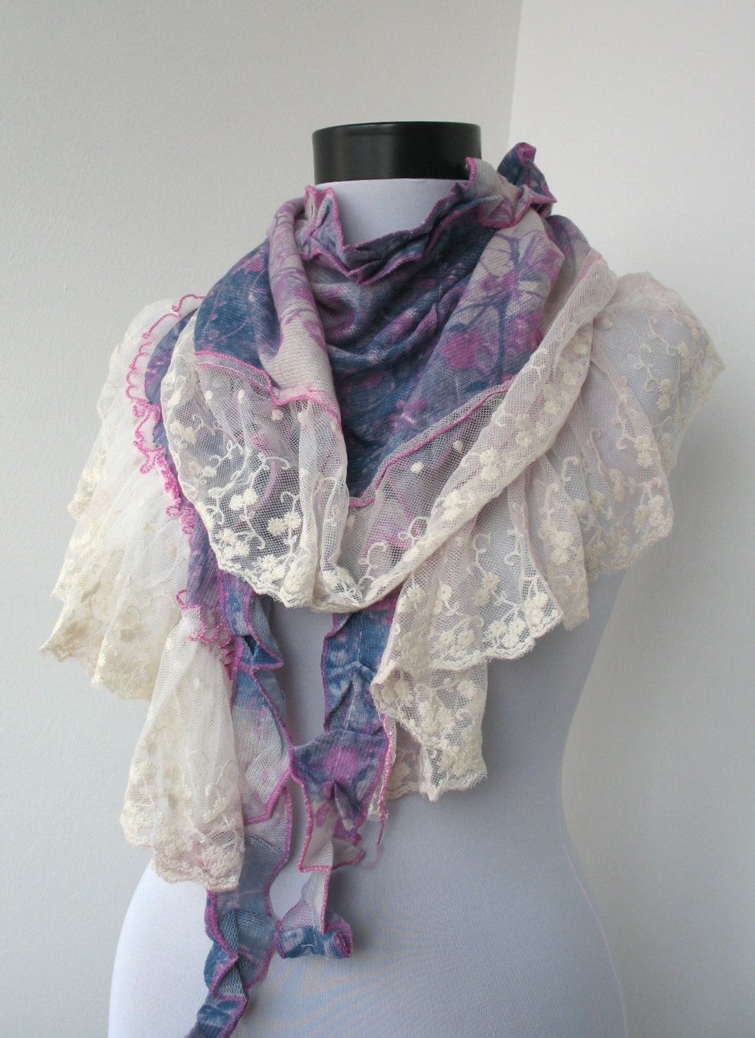 50% OFF SUMMER SALE - Purple Lace Scarf  - Floral Fabric Scarf - Cowl Scarf - Shawl Scarf