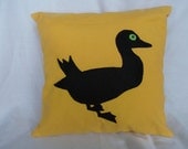 Yellow cotton pillow with Duck, 16"x16" cover