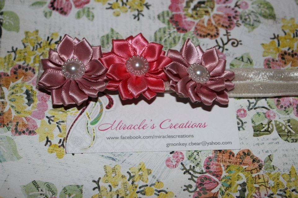 Triple Mini Satin Flower Stretch Headband