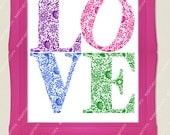 LOVE print - LOVE written in floral patterned letters Valentines Wedding gift A4 size 8x10" Magentaprints 6