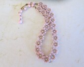 1950s pink plastic flower and rhinestone choker necklace. vintage. retro. Mad Men.