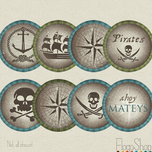 Pirates party decoration Cupcake toppers Printable Pirate Circles, scrapbooking stickers, Favor tags, Badges, Magnets / silhouette Il_170x135