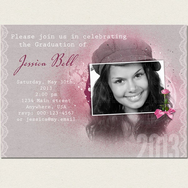 Graduation party invitation card / Custom printable scrapbooking card with photograph / pink green girls customized personalized Il_170x135