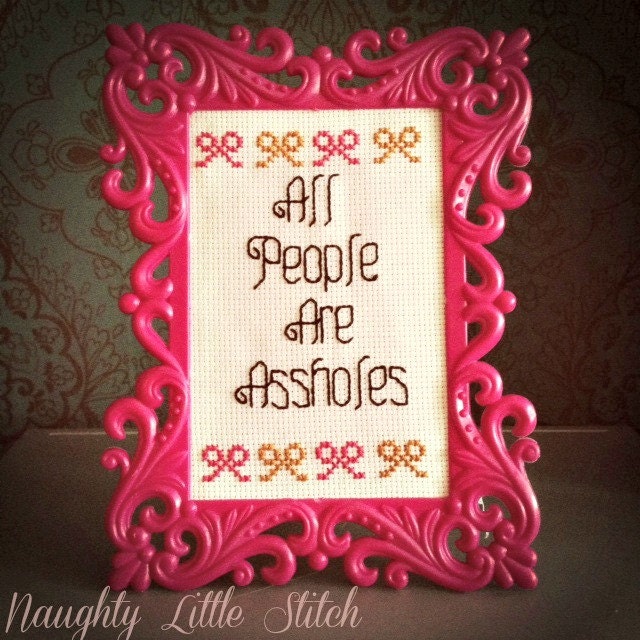MADE TO ORDER: All people are a-holes. Finished and framed cross stitch.