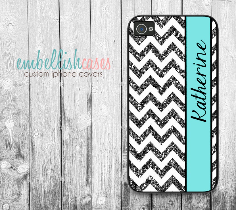 glitter iPhone 4 Case, chevron iphone case, monogram iphone 4 case, 134 (NOT REAL GLITTER)