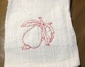 SALE Pear Towel Redwork Design Dish Bar Mop Towel 15" x 17"