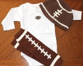 Baby Boy 6-12 Month Football Set. Long sleeved Onsie, Leg Warmers and Knit Hat