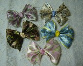 Lot of 5 Satin Pinwheel Hair Bows Girl Toddler Ponytail Pink Brown Tan Mint 4-inch