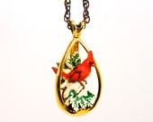 Cardinal Pendant Danbury Mint "Winter Cardinal" Pendant Sterling SIlver 18k Enamel