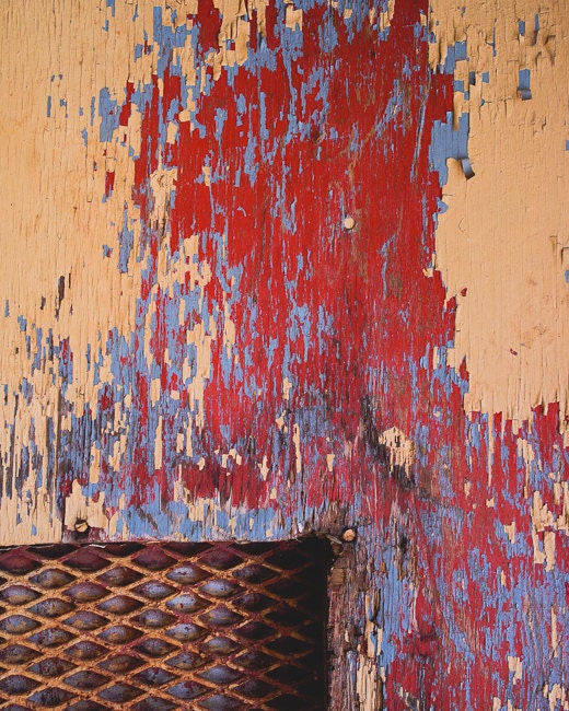 8x10 Wall Art Photo Print of texture peeling paint red and gold dirty grate
